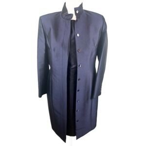 WORTH Petite Navy Silk Wool Dress Coat Set Formal Career Size 8P Petitie